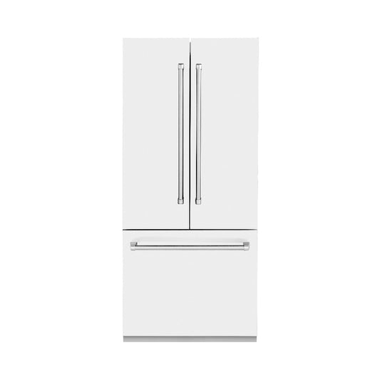 ZLINE 36 in. 19.6 cu. ft. Built-in 3-Door French Door Refrigerator with Internal Water and Ice Dispenser in White Matte (RBIV-WM-36)