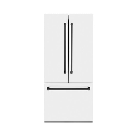 ZLINE Autograph Edition 36 in. 19.6 cu. ft. Built-in 3-Door French Door Refrigerator with Internal Water and Ice Dispenser in White Matte with Matte Black Accents (RBIVZ-WM-36-MB)