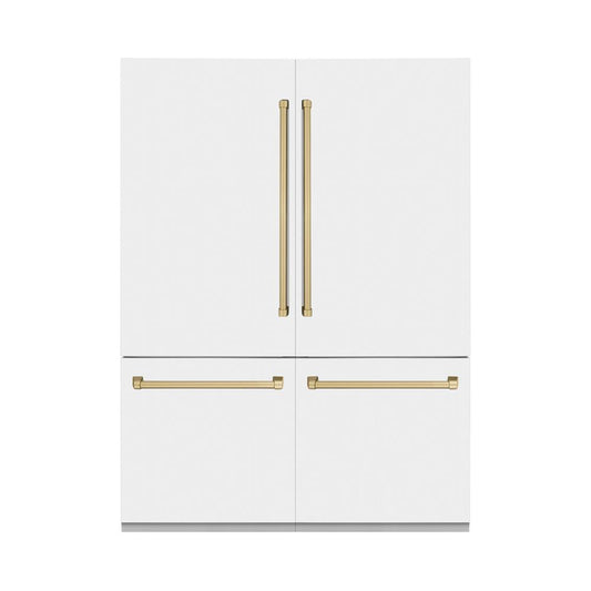 ZLINE Autograph Edition 60 in. 32.2 cu. ft. Built-in 4-Door French Door Refrigerator with Internal Water and Ice Dispenser in White Matte with Champagne Bronze Accents (RBIVZ-WM-60-CB)