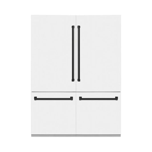 ZLINE Autograph Edition 60 in. 32.2 cu. ft. French Door Built-In Bottom Freezer Refrigerator with Water Dispenser and Ice Maker in White Matte with Matte Black Accents (RBIVZ-WM-60-MB) main image.
