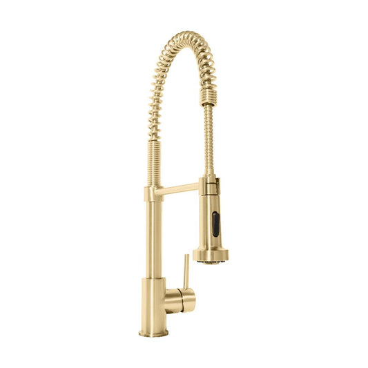 ZLINE Apollo Pull Down Spring Single Handle Kitchen Faucet in Champagne Bronze (APL-KF-CB) side.