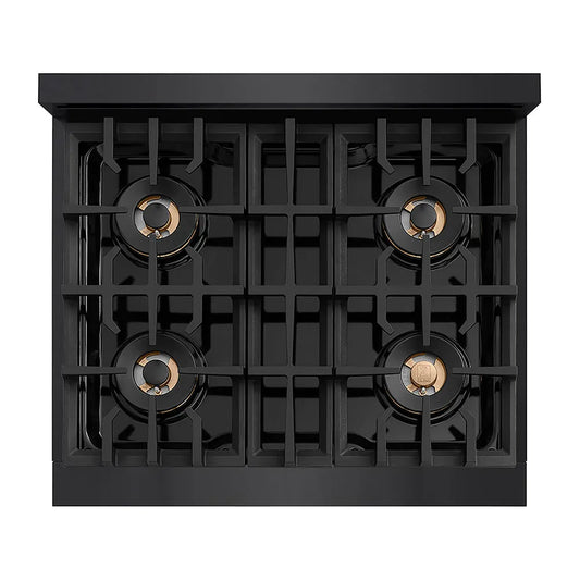 ZLINE 30 in. Classic Gas Rangetop with 4 Burner DuoPro™ Cooktop in Black Stainless Steel (PCRTB-30) top-down, above cooktop.