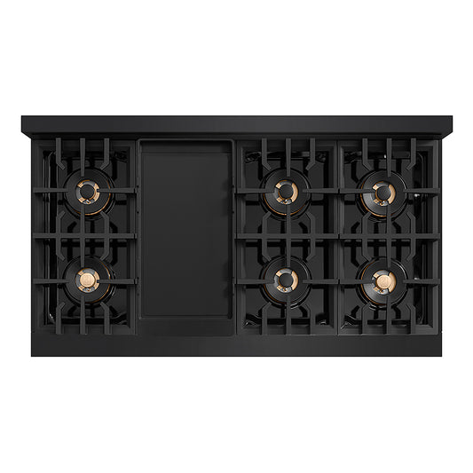 ZLINE Autograph Edition 48 in. Classic Gas Rangetop with 8 Burner DuoPro™ Cooktop in Black Stainless Steel and Champagne Bronze Accents (PCRTBZ-48-CB)