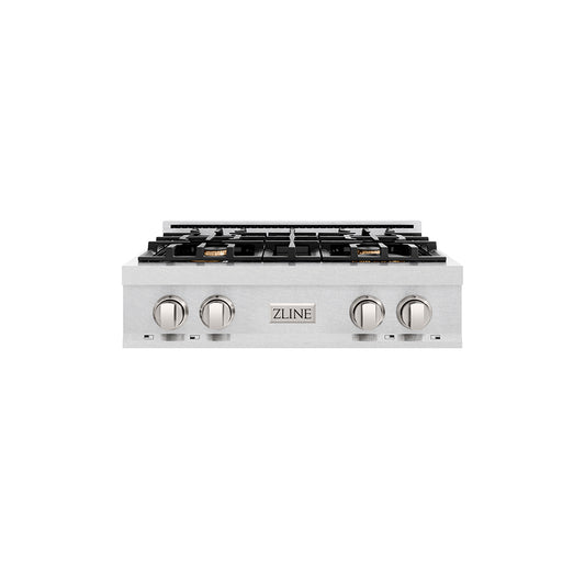 ZLINE 30 in. Classic Gas Rangetop with 4 Brass Burners and Porcelain Cooktop in Satin Stainless Steel (RTS-BR-30)