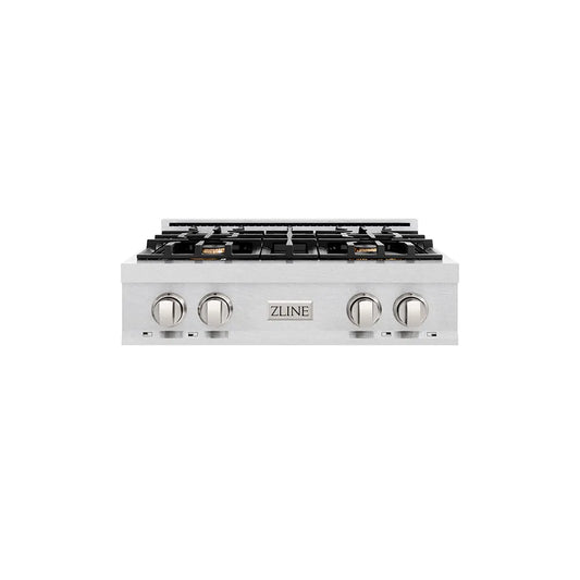 ZLINE 30 in. Classic Gas Rangetop with 4 Brass Burners and Porcelain Cooktop in Satin Stainless Steel (RTS-BR-30) main image.