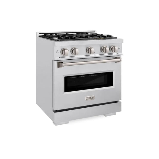 ZLINE 30 in. 4.2 cu. ft. Classic Dual Fuel Range with 4 Burner Gas Cooktop and Electric Convection Oven in Satin Stainless Steel (CDRS-30) main image.