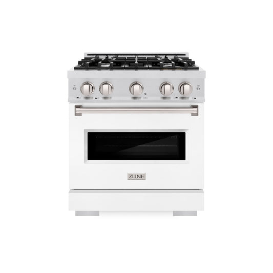 ZLINE 30 in. 4.2 cu. ft. Classic Dual Fuel Range with 4 Burner Gas Cooktop and Electric Convection Oven in Satin Stainless Steel with White Matte Door (CDRS-WM-30)