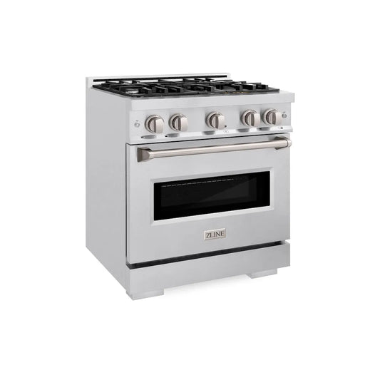 ZLINE 30 in. 4.2 cu. ft. Classic Gas Range with 4 Burner Cooktop and Convection Gas Oven in Satin Stainless Steel (CGRS-30) main image.