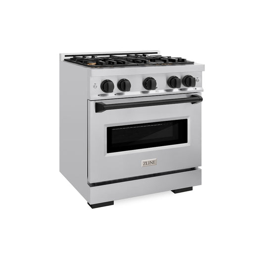 ZLINE Autograph Edition 30 in. 4.2 cu. ft. Classic Gas Range with 4 Burner Cooktop and Convection Gas Oven in Stainless Steel and Matte Black Accents (CGRZ-30-MB)
