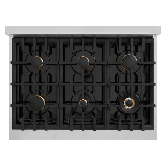 ZLINE 36 in. Classic Gas Rangetop with 6 Brass Burners and Porcelain Cooktop in Stainless Steel (RT-BR-36)