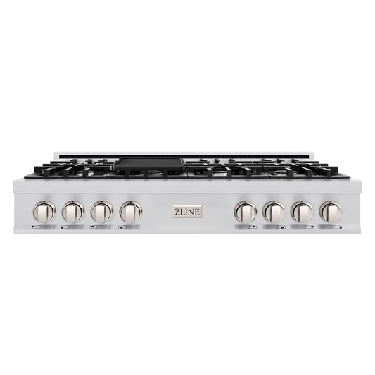ZLINE 48 in. Classic Gas Rangetop with 8 Burners and Porcelain Cooktop in Stainless Steel with Griddle (RT-GR-48)