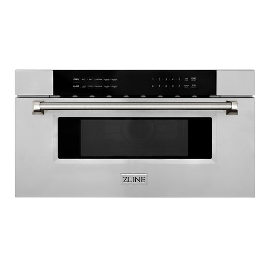 ZLINE Autograph Edition 30 in. 1.2 cu. ft. Built-in Microwave Drawer in Stainless Steel and Polished Nickel Helix Handle (MWDZ-30-KPN)