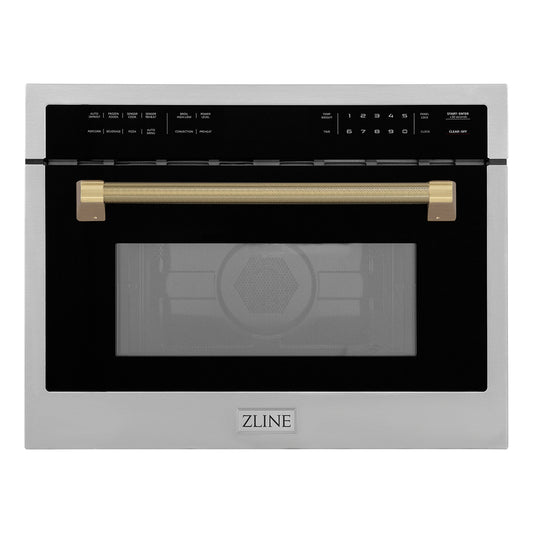 ZLINE Autograph Edition 24 in. 1.6 cu ft. Built-in Convection Microwave Oven in Stainless Steel and Champagne Bronze Helix Handle (MWOZ-24-KCB)