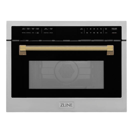 ZLINE Autograph Edition 24 in. 1.6 cu ft. Built-in Convection Microwave Oven in Stainless Steel and Polished Gold Helix Handle (MWOZ-24-KG)