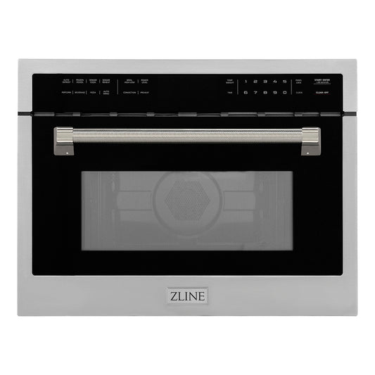 ZLINE Autograph Edition 24 in. 1.6 cu ft. Built-in Convection Microwave Oven in Stainless Steel and Polished Nickel Helix Handle (MWOZ-24-KPN)