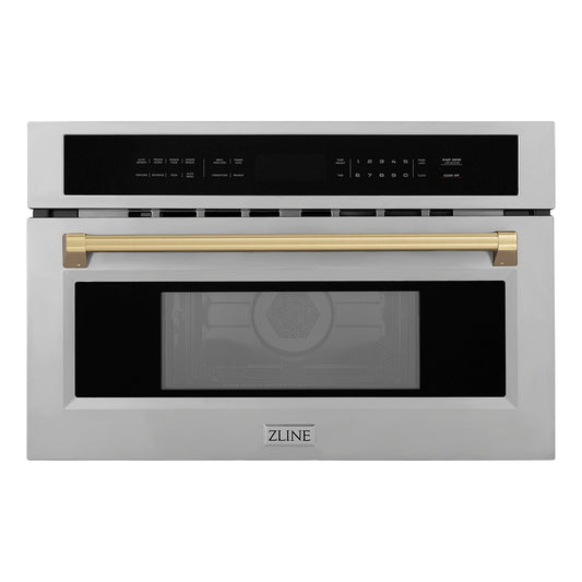 ZLINE Autograph Edition 30 in. 1.6 cu. ft. Built-in Convection Microwave Oven in Stainless Steel and Champagne Bronze Accents (MWOZ-30-CB)