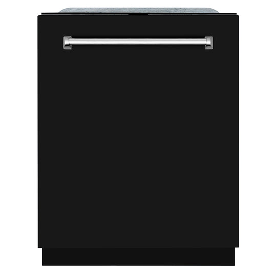 ZLINE 24 in. Monument Series 3rd Rack Dishwasher with Auto Door Open Drying, 44dBa, Black Matte Panel (DWMT-BLM-24) front, closed.