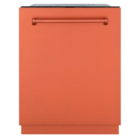 ZLINE 24 in. Monument Series 3rd Rack Dishwasher with Auto Door Open Drying, 44dBa, Copper Panel (DWMT-C-24) front, closed.