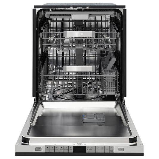 ZLINE Autograph Edition 24 in. Monument Series 3rd Rack Dishwasher with Auto Door Open Drying, 44dBa, Black Matte Panel with Champagne Bronze Handle (DWMTZ-BLM-24-CB)