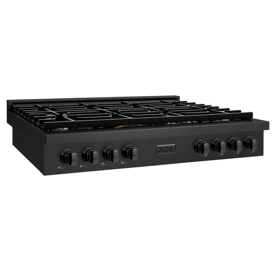 ZLINE 48 in. Paramount Gas Rangetop with 8 Brass Burners and Porcelain Cooktop in Black Stainless Steel (SRTB-BR-48) side.