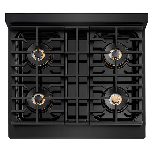 ZLINE Autograph Edition 30 in. Paramount Gas Rangetop with 4 Burner DuoPro™ Cooktop in Black Stainless Steel and Polished Gold Accents (PSRTBZ-30-G)