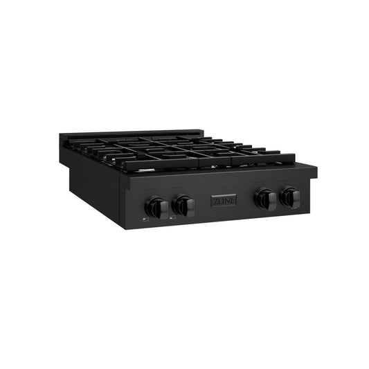 ZLINE 30 in. Paramount Gas Rangetop with 4 Burners and Porcelain Cooktop in Black Stainless Steel (SRTB-30) side.
