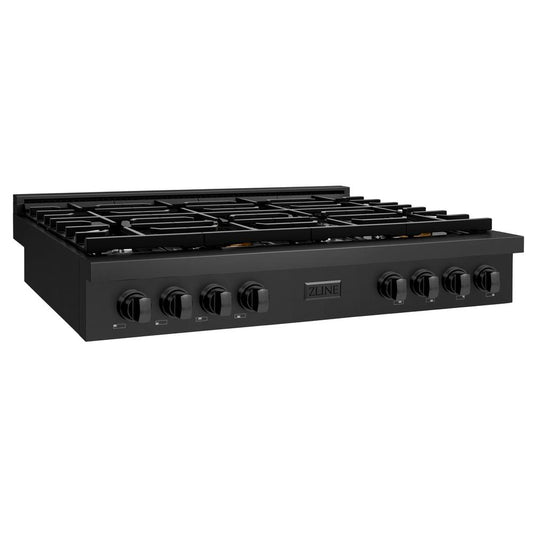 ZLINE 48 in. Paramount Gas Rangetop with 8 Burners and Porcelain Cooktop in Black Stainless Steel (SRTB-48) side.
