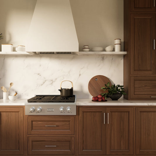 ZLINE 30 in. Paramount Gas Rangetop with 4 Burners and Porcelain Cooktop in Stainless Steel (SRT30) in a luxury kitchen.