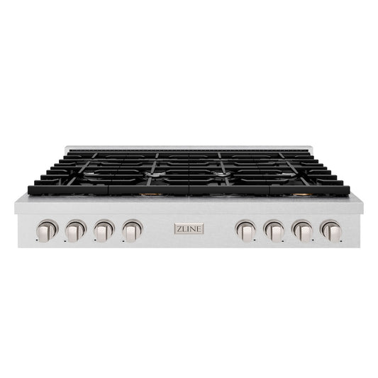 ZLINE 48 in. Paramount Gas Rangetop with 8 Burners and Porcelain Cooktop in Satin Stainless Steel (SRTS-48) front.
