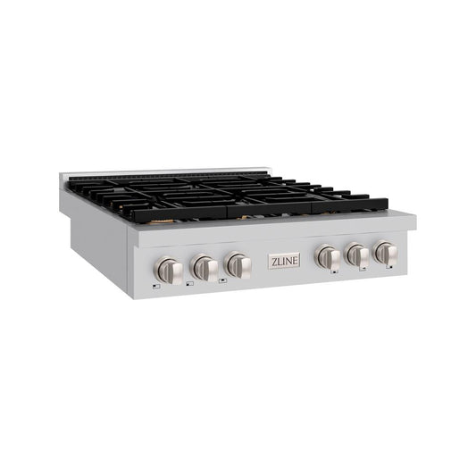 ZLINE 36 in. Paramount Gas Rangetop with 6 Brass Burners and Porcelain Cooktop in Stainless Steel (SRT-BR-36) side.