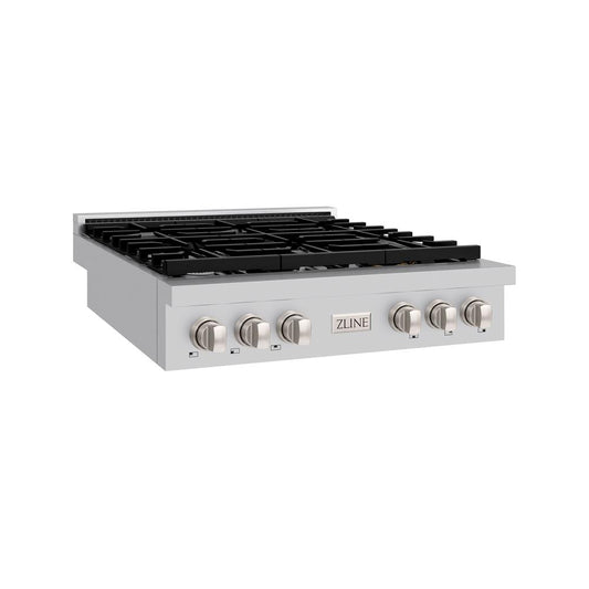 ZLINE 36 in. Paramount Gas Rangetop with 6 Burners and Porcelain Cooktop in Stainless Steel (SRT36) side.