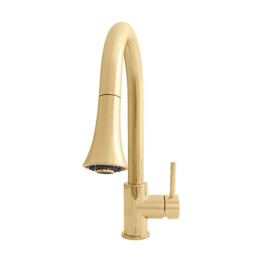 ZLINE Edison Pull Down Single Handle Kitchen Faucet in Polished Gold (EDS-KF-PG) front.