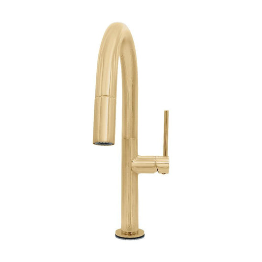 ZLINE Voltaire Pull Down Single Handle Kitchen Faucet in Polished Gold (VLT-KF-PG) front.