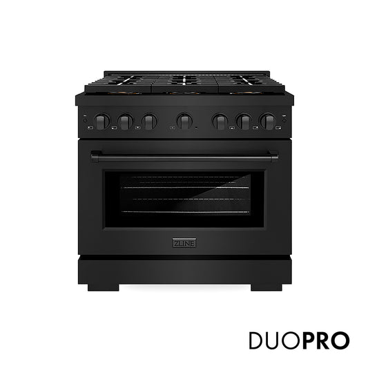 ZLINE 36 in. 5.2 cu. ft. Paramount Dual Fuel Range with 6 Burner DuoPro™ Cooktop and Electric Convection Oven in Black Stainless Steel (PSDRB-36)