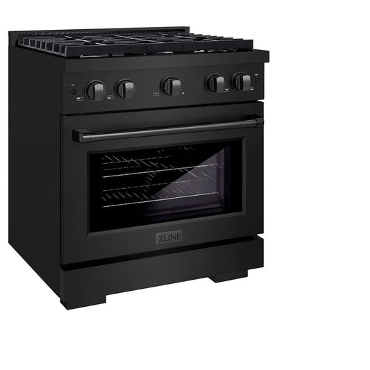 ZLINE 30 in. 4.2 cu. ft. Paramount Gas Range with 4 Burner Cooktop and Convection Gas Oven in Black Stainless Steel (SGRB2-30)