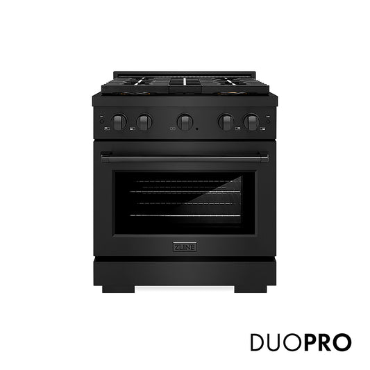 ZLINE 30 in. 4.2 cu. ft. Paramount Gas Range with 4 Burner DuoPro™ Cooktop and Convection Gas Oven in Black Stainless Steel (PSGRB-30)