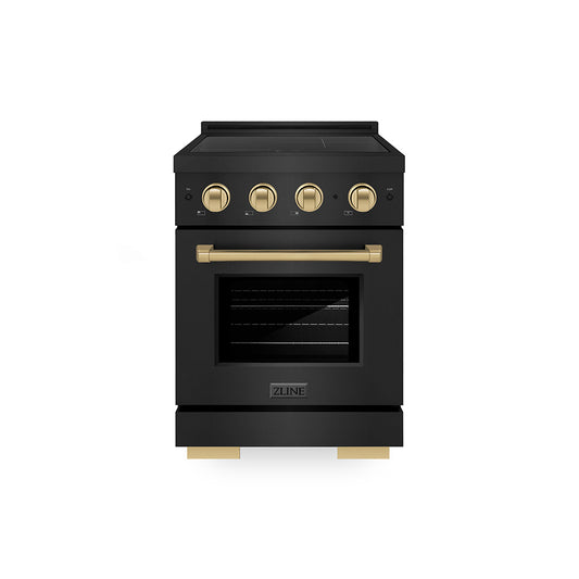 ZLINE Autograph Edition 24 in. 3.2 cu. ft. Paramount Induction Range with 3 Element Cooktop and Electric Convection Oven in Black Stainless Steel with Champagne Bronze Accents (SINRBZ-24-CB)