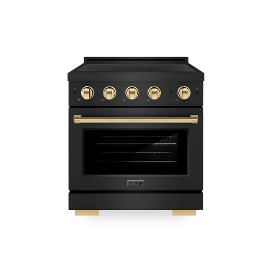 ZLINE Autograph Edition 30 in. 4.2 cu. ft. Paramount Induction Range with 4 Element Cooktop and Electric Convection Oven in Black Stainless Steel with Polished Gold Accents (SINRBZ-30-G)