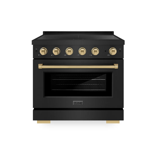 ZLINE Autograph Edition 36 in. 5.2 cu. ft. Paramount Induction Range with 5 Element Cooktop and Electric Convection Oven in Black Stainless Steel with Champagne Bronze Accents (SINRBZ-36-CB)