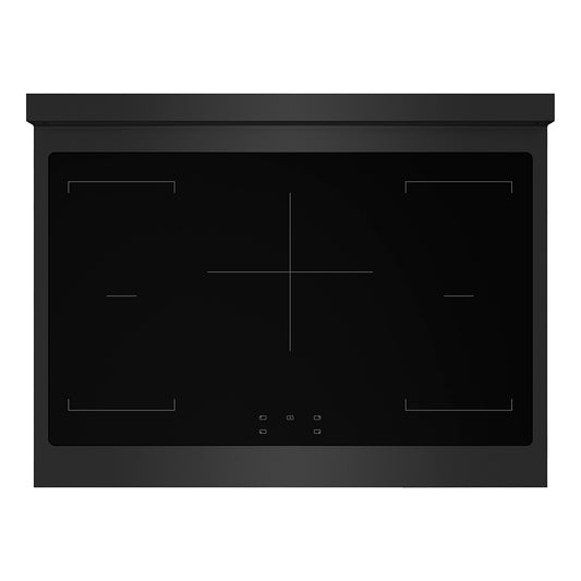 ZLINE Autograph Edition 36 in. 5.2 cu. ft. Paramount Induction Range with 5 Element Cooktop and Electric Convection Oven in Black Stainless Steel with Polished Gold Helix Handle and Knob Accents (SINRBZ-36-KG) top-down, above induction cooktop.
