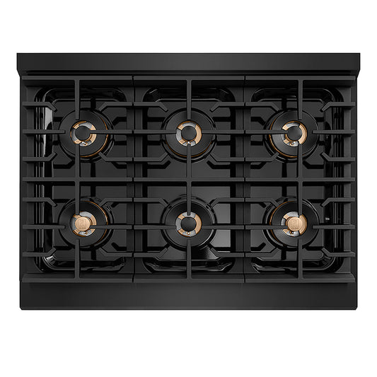 ZLINE Autograph Edition 36 in. Paramount Gas Rangetop with 6 Burner DuoPro™ Cooktop in Black Stainless Steel and Champagne Bronze Accents (PSRTBZ-36-CB)