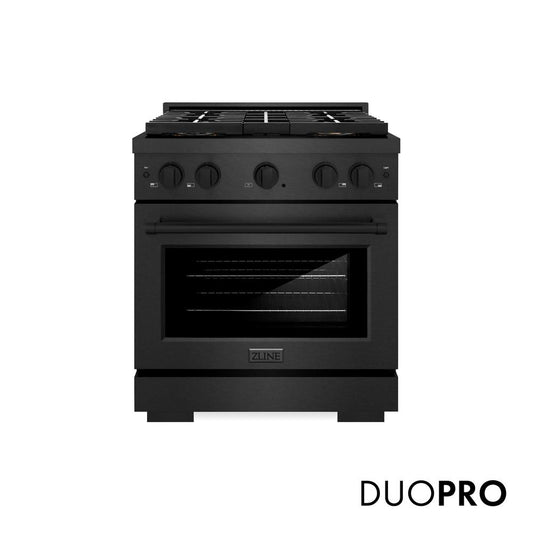 ZLINE 30 in. 4.2 cu. ft. Paramount Dual Fuel Range with 4 Burner DuoPro™ Cooktop and Electric Convection Oven in Black Satin Stainless Steel (PSDRBS-30)