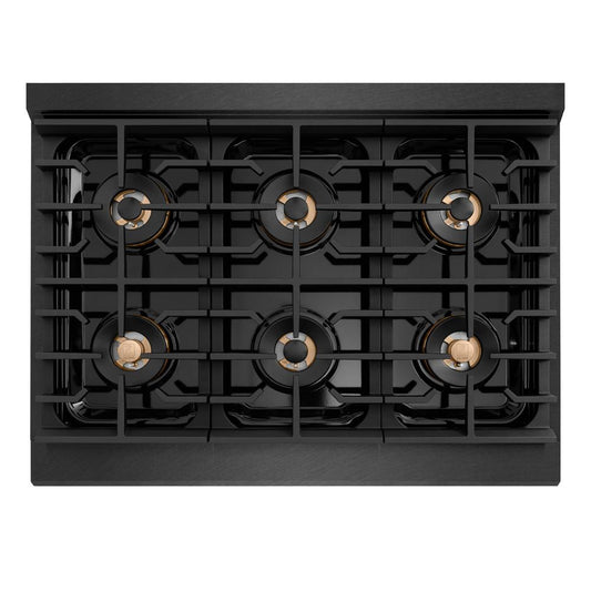 ZLINE 36 in. 5.2 cu. ft. Paramount Dual Fuel Range with 6 Burner DuoPro™ Cooktop and Electric Convection Oven in Black Satin Stainless Steel (PSDRBS-36)