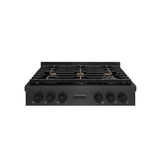 ZLINE 36 in. Paramount Gas Rangetop with 6 Brass Burners and Porcelain Cooktop in Black Satin Stainless Steel (SRTBS-BR-36)