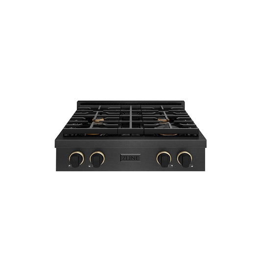 ZLINE Designer Collection 30 in. Paramount Gas Rangetop with 4 Burners in Black Satin Stainless Steel with Matte Black and Champagne Bronze Accents (SRTBSZ-30-MBCB)