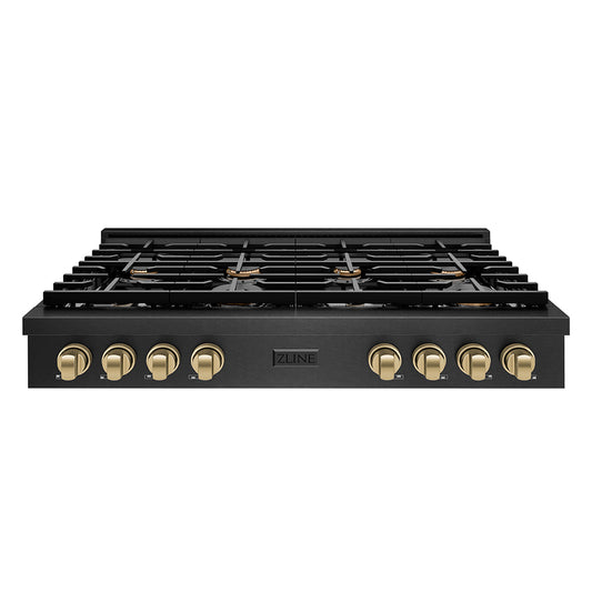 ZLINE Autograph Edition 48 in. Paramount Gas Rangetop with 8 Burners and Porcelain Cooktop in Black Satin Stainless Steel with Champagne Bronze Accents (SRTBSZ-48-CB)