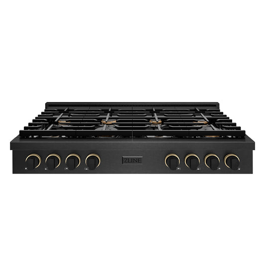 ZLINE Designer Collection 48 in. Paramount Gas Rangetop with 8 Burners in Black Satin Stainless Steel with Matte Black and Champagne Bronze Accents (SRTBSZ-48-MBCB)