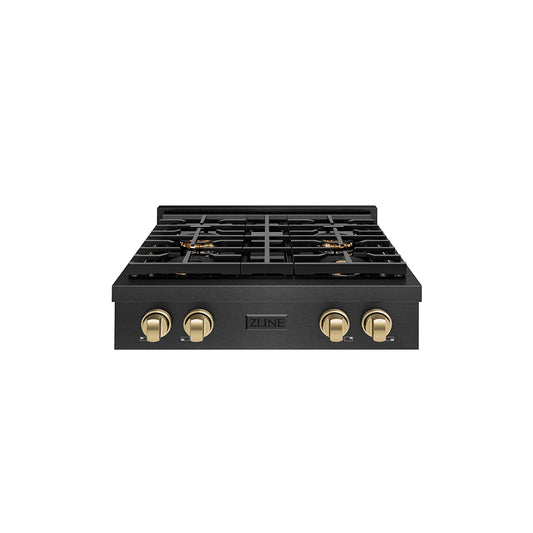 ZLINE Autograph Edition 30 in. Paramount Gas Rangetop with 4 Burner DuoPro™ Cooktop in Black Satin Stainless Steel and Champagne Bronze Accents (PSRTBSZ-30-CB)