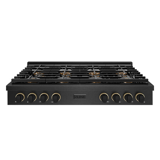 ZLINE Designer Collection 48 in. Paramount Gas Rangetop with 8 Burner DuoPro™ Cooktop in Black Satin Stainless Steel with Matte Black and Champagne Bronze Accents (PSRTBSZ-48-MBCB)