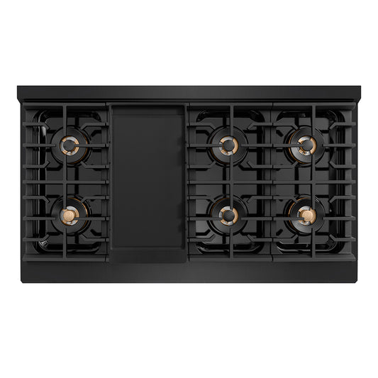 ZLINE Autograph Edition 48 in. 6.7 cu. ft. Paramount Dual Fuel Range with 8 Burner DuoPro™ Cooktop and Dual Ovens in Black Stainless Steel with Champagne Bronze Helix Handles and Accents (PSDRBZ-48-KCB)